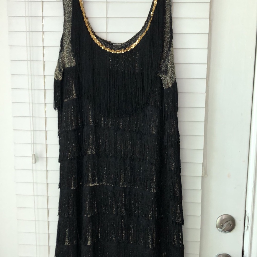 Flapper Girl Dress Roaring 20’s Halloween Costume Metallic Fringe Black One Size - Picture 7 of 7